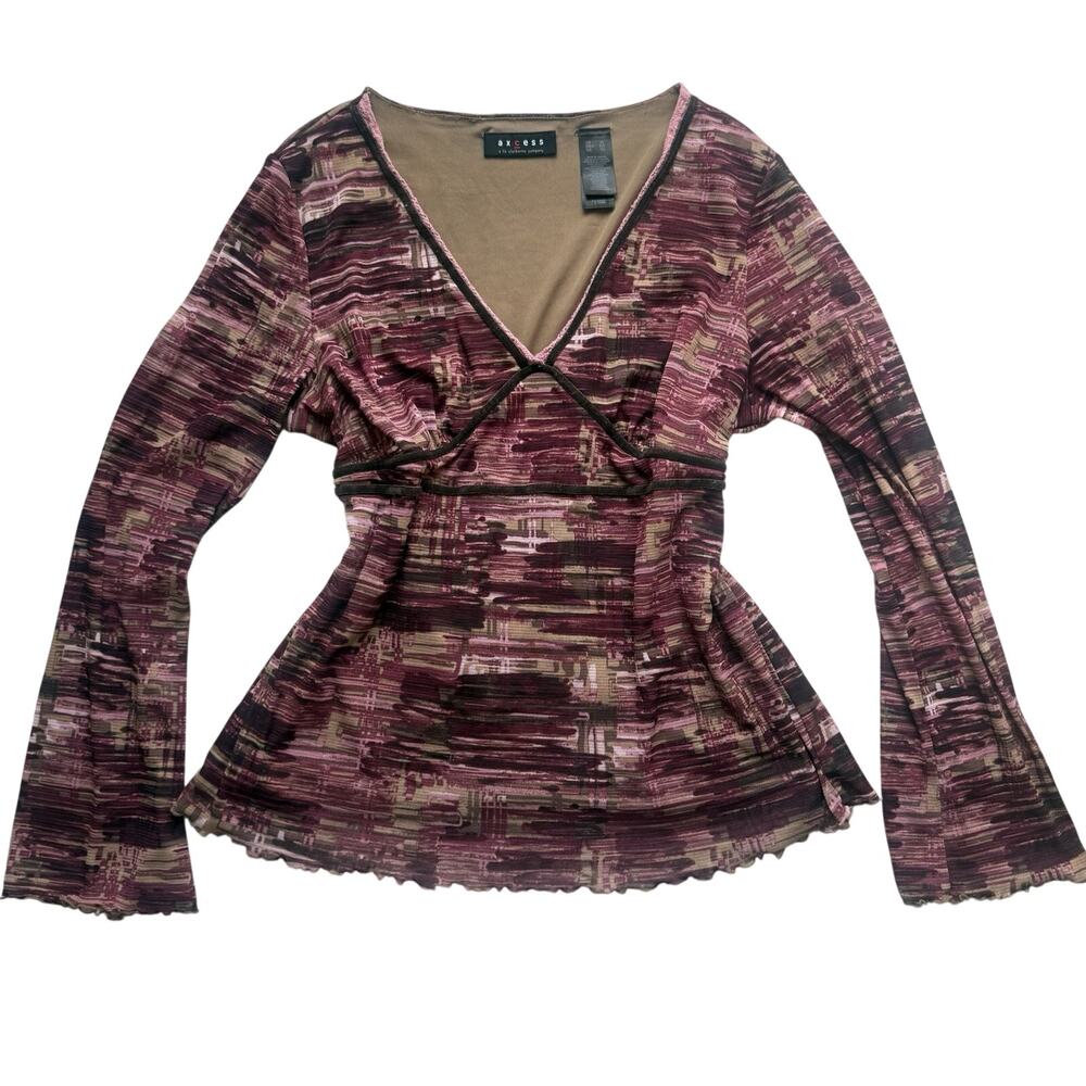 Y2K A.X.CESS Mesh Babydoll Top XL Fairy Grunge Abstract Whimsigoth Lettuce Hem
